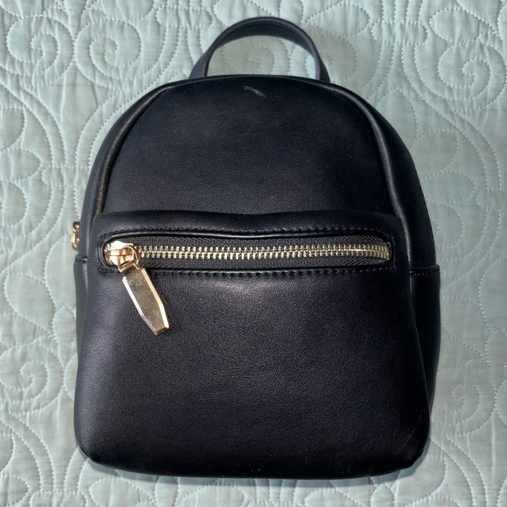 Faux Black Leather Backpack / Purse